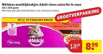 Aanbiedingen Whiskas maaltijdzakjes adult vlees selectie in saus - Whiskas - Geldig van 09/08/2016 tot 21/08/2016 bij Kruidvat