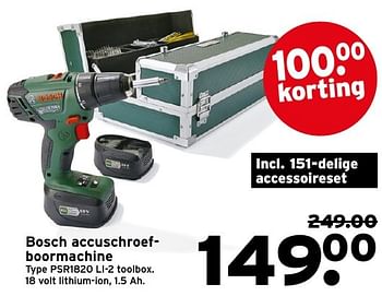 Aanbiedingen Bosch accuschroefboormachine psr1820 li-2 toolbox - Bosch - Geldig van 15/08/2016 tot 21/08/2016 bij Gamma