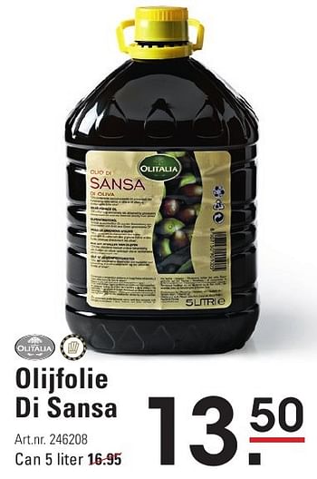 Aanbiedingen Olijfolie di sansa - Olitalia - Geldig van 04/08/2016 tot 22/08/2016 bij Sligro