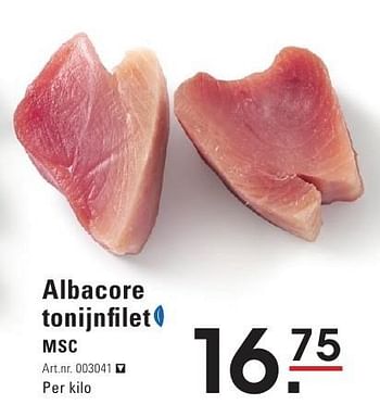 Aanbiedingen Albacore tonijnfilet msc - Huismerk - Sligro - Geldig van 04/08/2016 tot 22/08/2016 bij Sligro