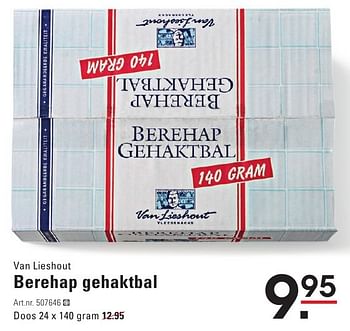 Aanbiedingen Van lieshout berehap gehaktbal - vanlieshout - Geldig van 04/08/2016 tot 22/08/2016 bij Sligro