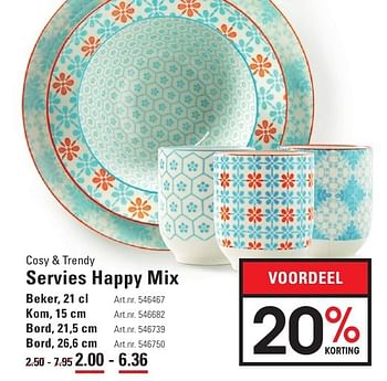 Aanbiedingen Servies happy mix - Cosy &amp; Trendy - Geldig van 04/08/2016 tot 22/08/2016 bij Sligro