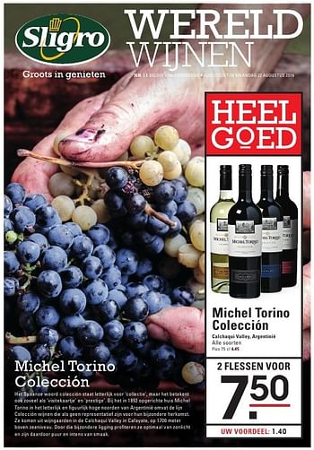 Aanbiedingen Michel torino colección calchaqui valley, argentinië - Rode wijnen - Geldig van 04/08/2016 tot 22/08/2016 bij Sligro