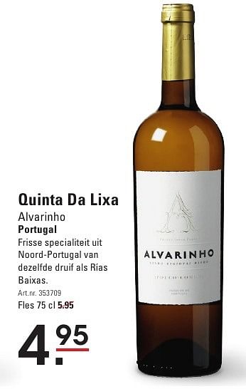 Aanbiedingen Quinta da lixa alvarinho portugal - Witte wijnen - Geldig van 04/08/2016 tot 22/08/2016 bij Sligro