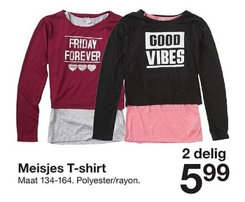 Aanbiedingen Meisjes t-shirt - Huismerk - Zeeman  - Geldig van 20/08/2016 tot 02/09/2016 bij Zeeman