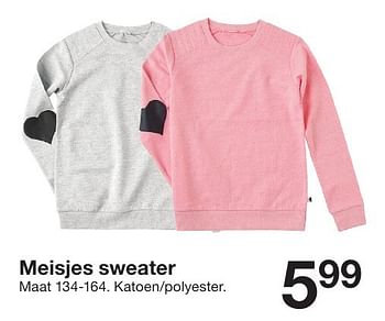 Aanbiedingen Meisjes sweater - Huismerk - Zeeman  - Geldig van 20/08/2016 tot 02/09/2016 bij Zeeman