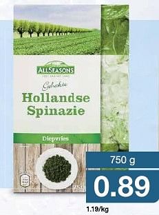 Aanbiedingen Hollandse spinazie - All Seasons - Geldig van 17/08/2016 tot 23/08/2016 bij Aldi