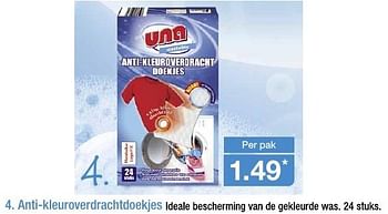 Aanbiedingen Anti-kleuroverdrachtdoekjes ideale bescherming van de gekleurde was - Una - Geldig van 17/08/2016 tot 23/08/2016 bij Aldi