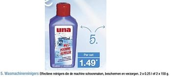 Aanbiedingen Wasmachinereinigers effectieve reinigers die de machine schoonmaken beschermen en verzorgen - Una - Geldig van 17/08/2016 tot 23/08/2016 bij Aldi