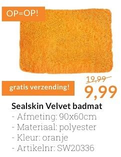 Aanbiedingen Sealskin velvet badmat - Sealskin - Geldig van 01/09/2016 tot 30/09/2016 bij Sanitairwinkel
