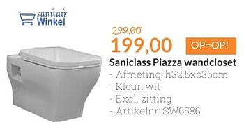 Aanbiedingen Saniclass piazza wandcloset - Saniclass - Geldig van 01/09/2016 tot 30/09/2016 bij Sanitairwinkel