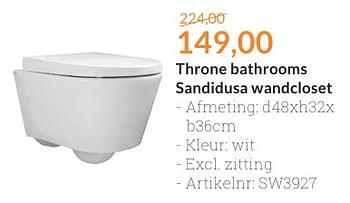 Aanbiedingen Throne bathrooms sandidusa wandcloset - Throne Bathrooms - Geldig van 01/09/2016 tot 30/09/2016 bij Sanitairwinkel