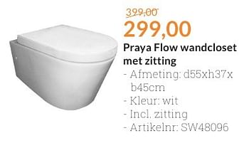 Aanbiedingen Praya flow wandcloset met zitting - Praya - Geldig van 01/09/2016 tot 30/09/2016 bij Sanitairwinkel
