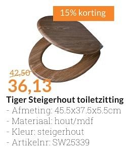 Aanbiedingen Tiger steigerhout toiletzitting - Tiger - Geldig van 01/09/2016 tot 30/09/2016 bij Sanitairwinkel