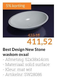 Aanbiedingen Best design new stone waskom ovaal - Best Design - Geldig van 01/09/2016 tot 30/09/2016 bij Sanitairwinkel