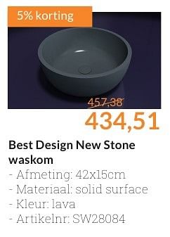 Aanbiedingen Best design new stone waskom - Best Design - Geldig van 01/09/2016 tot 30/09/2016 bij Sanitairwinkel