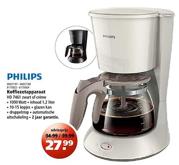 Aanbiedingen Philips koffiezetapparaat hd 7461 zwart of crème - Philips - Geldig van 11/08/2016 tot 24/08/2016 bij Marskramer