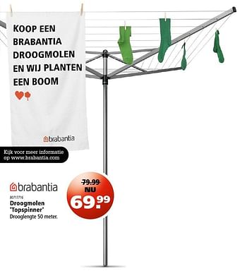 Aanbiedingen Droogmolen topspinner drooglengte 50 meter - Brabantia - Geldig van 11/08/2016 tot 24/08/2016 bij Marskramer