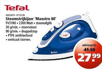 Aanbiedingen Tefal stoomstrijkijzer maestro 80 fv3780 - Tefal - Geldig van 11/08/2016 tot 24/08/2016 bij Marskramer