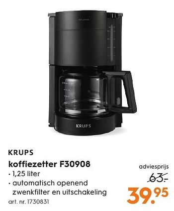 Aanbiedingen Krups koffiezetter f30908 - Krups - Geldig van 15/08/2016 tot 24/08/2016 bij Blokker
