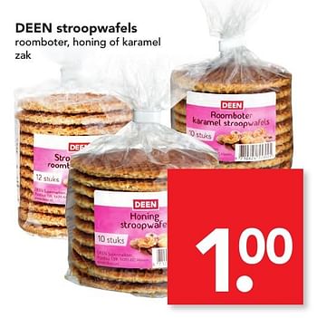 Aanbiedingen Deen stroopwafels roomboter, honing of karamel - Huismerk deen supermarkt - Geldig van 21/08/2016 tot 27/08/2016 bij Deen Supermarkten