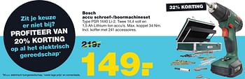 Aanbiedingen Bosch accu schroef--boormachineset psr 1440 li-2 - Bosch - Geldig van 22/08/2016 tot 28/08/2016 bij Praxis