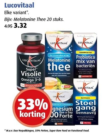 Aanbiedingen Elke variant melatonine thee 20 stuks - Lucovitaal - Geldig van 15/08/2016 tot 28/08/2016 bij Uw eigen drogist