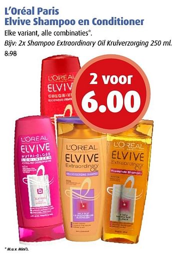 Aanbiedingen Elvive shampoo en conditioner - L'Oreal Paris - Geldig van 15/08/2016 tot 28/08/2016 bij Uw eigen drogist