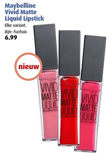 Aanbiedingen Vivid matte liquid ipstick - Maybelline - Geldig van 15/08/2016 tot 28/08/2016 bij Uw eigen drogist