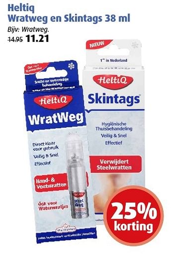 Aanbiedingen Heltiq wratweg en skintags - Heltiq - Geldig van 15/08/2016 tot 28/08/2016 bij Uw eigen drogist