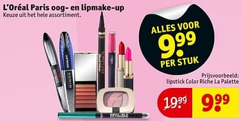 Aanbiedingen Lipstick color riche la palette - L'Oreal Paris - Geldig van 23/08/2016 tot 28/08/2016 bij Kruidvat