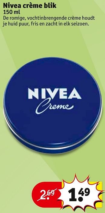 Aanbiedingen Nivea crème blik - Nivea - Geldig van 23/08/2016 tot 28/08/2016 bij Kruidvat
