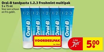 Aanbiedingen Oral-b tandpasta 1.2.3 freshmint multipak - Oral-B - Geldig van 23/08/2016 tot 28/08/2016 bij Kruidvat