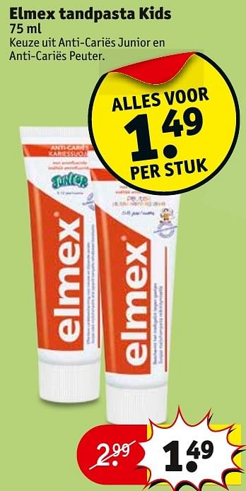 Aanbiedingen Elmex tandpasta kids - Elmex - Geldig van 23/08/2016 tot 28/08/2016 bij Kruidvat