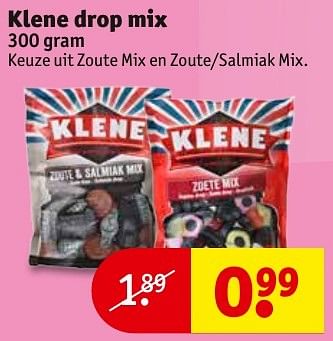 Aanbiedingen Klene drop mix keuze uit zoute mix en zoute-salmiak mix - Klene - Geldig van 23/08/2016 tot 28/08/2016 bij Kruidvat