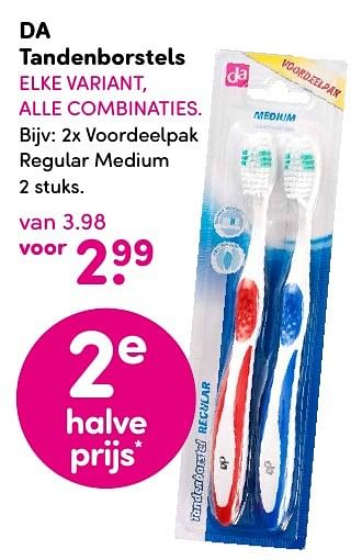 Aanbiedingen Da tandenborstels voordeelpak regular medium - Huismerk - da - Geldig van 15/08/2016 tot 28/08/2016 bij da