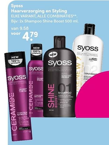 Aanbiedingen Syoss haarverzorging en styling shampoo shine boost - Syoss - Geldig van 15/08/2016 tot 28/08/2016 bij da