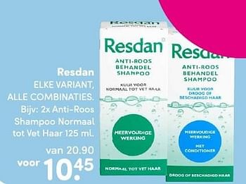 Aanbiedingen Resdan anti-roos shampoo normaal tot vet haar - Resdan - Geldig van 15/08/2016 tot 28/08/2016 bij da