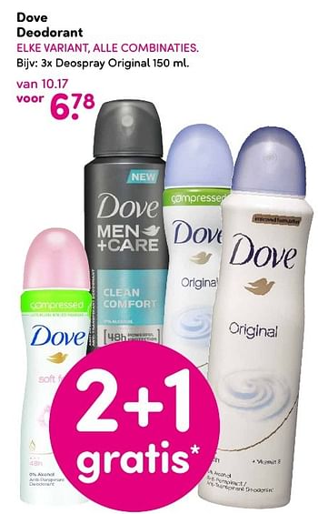 Aanbiedingen Dove deodorant deospray original 1 - Dove - Geldig van 15/08/2016 tot 28/08/2016 bij da