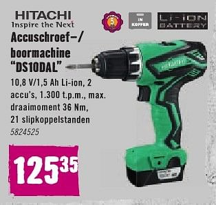 Aanbiedingen Hitachi accuschroef-- boormachine ds10dal - Hitachi - Geldig van 08/08/2016 tot 28/08/2016 bij Hornbach