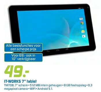 Aanbiedingen It-works tablet tm708 - IT-Works - Geldig van 13/08/2016 tot 04/09/2016 bij BCC