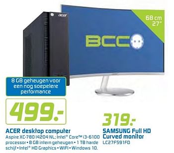 Aanbiedingen Acer desktop computer aspire xc-780 i4204 nl - Acer - Geldig van 13/08/2016 tot 04/09/2016 bij BCC