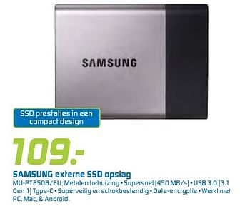 Aanbiedingen Samsung externe ssd opslag mu-pt250b-eu - Samsung - Geldig van 13/08/2016 tot 04/09/2016 bij BCC