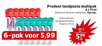 Aanbiedingen Prodent tandpasta multipak tandpasta menthol - Prodent - Geldig van 23/08/2016 tot 04/09/2016 bij Trekpleister