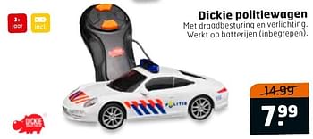 Aanbiedingen Dickie politiewagen - Dickie - Geldig van 23/08/2016 tot 04/09/2016 bij Trekpleister