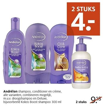 Aanbiedingen Kokos boost shampoo - Andrelon - Geldig van 22/08/2016 tot 11/09/2016 bij Etos