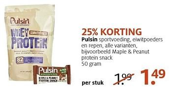 Aanbiedingen Maple + peanut protein snack - Pulsin - Geldig van 22/08/2016 tot 11/09/2016 bij Etos