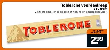 Aanbiedingen Toblerone voordeelreep - Toblerone - Geldig van 23/08/2016 tot 04/09/2016 bij Trekpleister