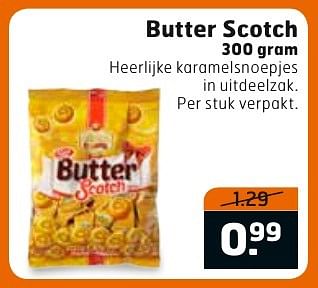 Aanbiedingen Butter scotch heerlijke karamelsnoepjes in uitdeelzak - Huismerk - Trekpleister - Geldig van 23/08/2016 tot 04/09/2016 bij Trekpleister