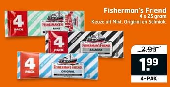 Aanbiedingen Fishermans friend keuze uit mint, original en salmiak - Fisherman's Friend - Geldig van 23/08/2016 tot 04/09/2016 bij Trekpleister
